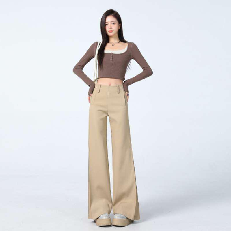 

Khaki Retro Casual Slimming Pants for Women - Spring/Summer Small