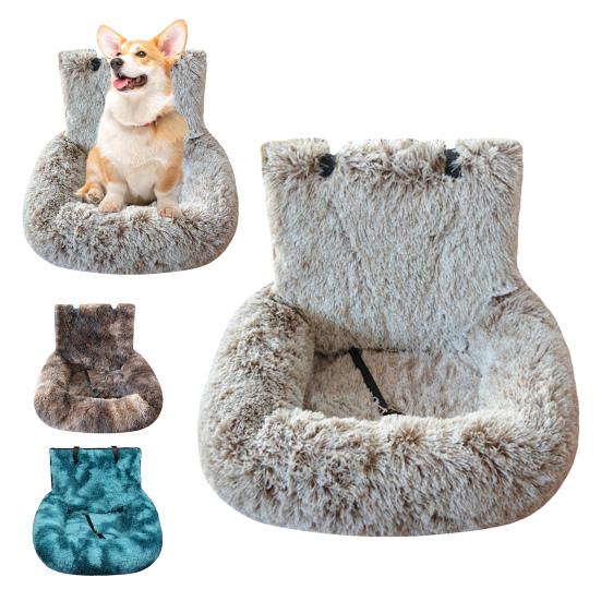 Dog Bed In Car Fluffy Pet Seat with Safety Straps Non-Slip Car Travel Dog Bed Pets Washable Cushion for Home Road Trip Small Large Dogs