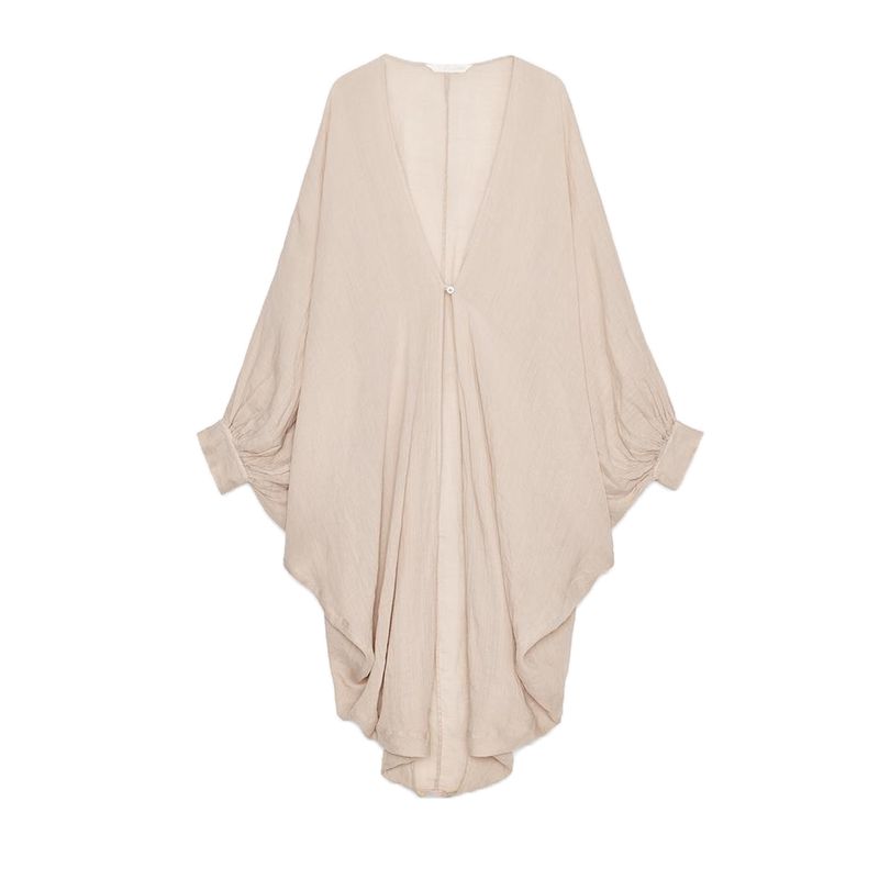 Summer New Product Women's Clothes French Asymmetric Hem Ramie Blended V Neck Long Sleeves Long Shirt 4043245