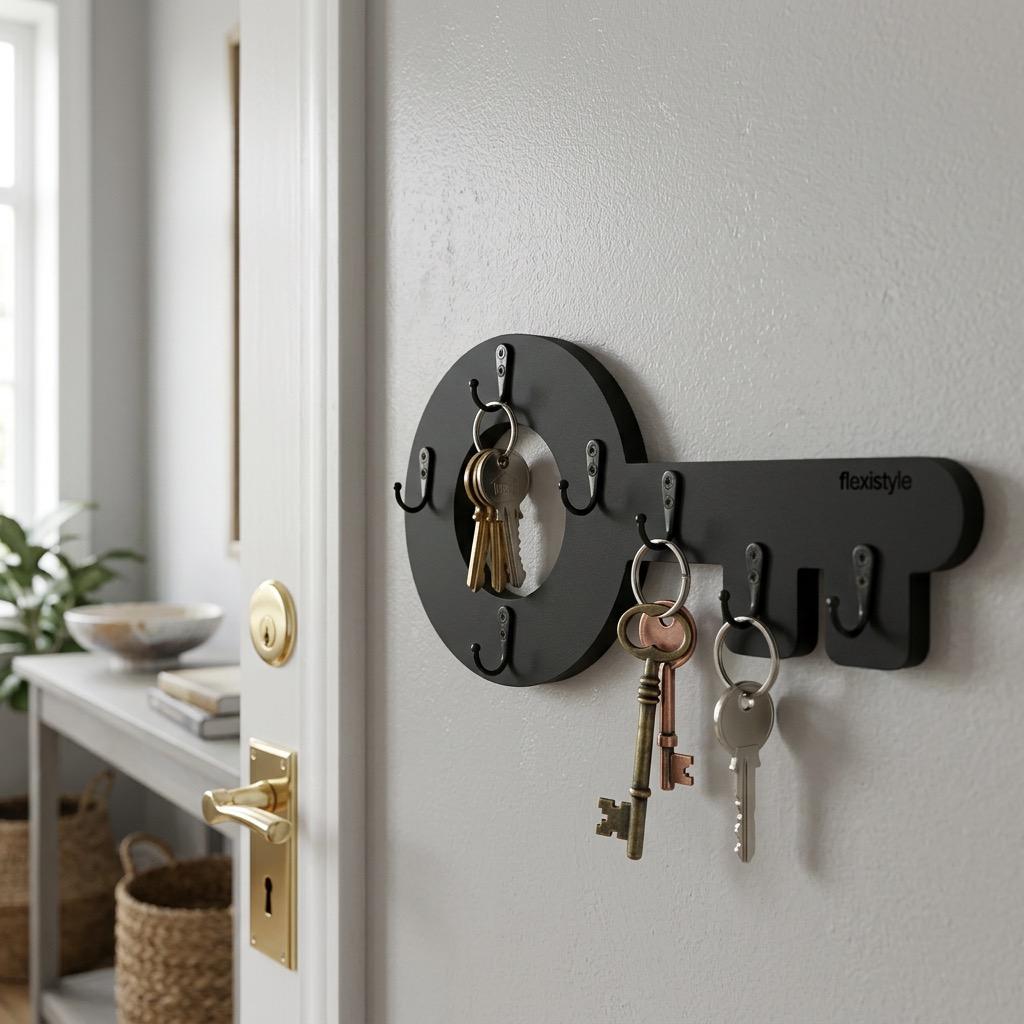 Wooden key hanger Retro Key Black