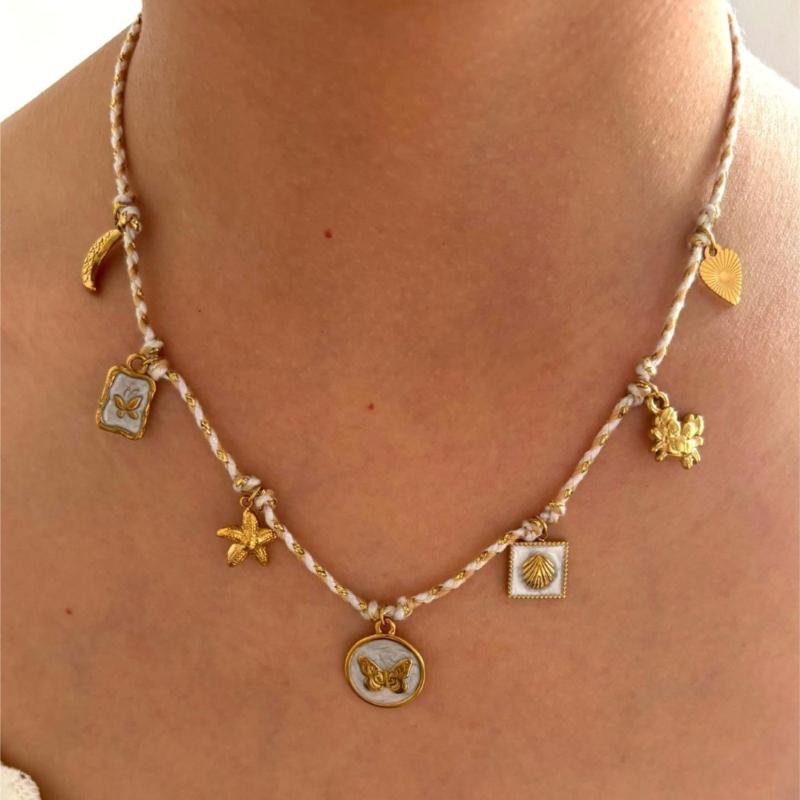 Summer Stainless Steel Necklace Sea Themed Starfish and Heart Charm Drop Oil Neckwear Enamel Jewelry Accessory