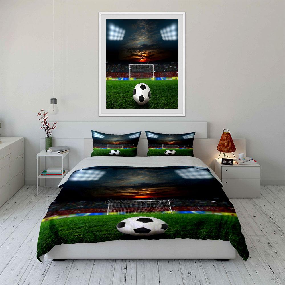 spotlight Soccer field with ball Print Bedding Set 1 Duvet Cover 2 Pillowcases for Adult and Children Luxury Gift Full Size