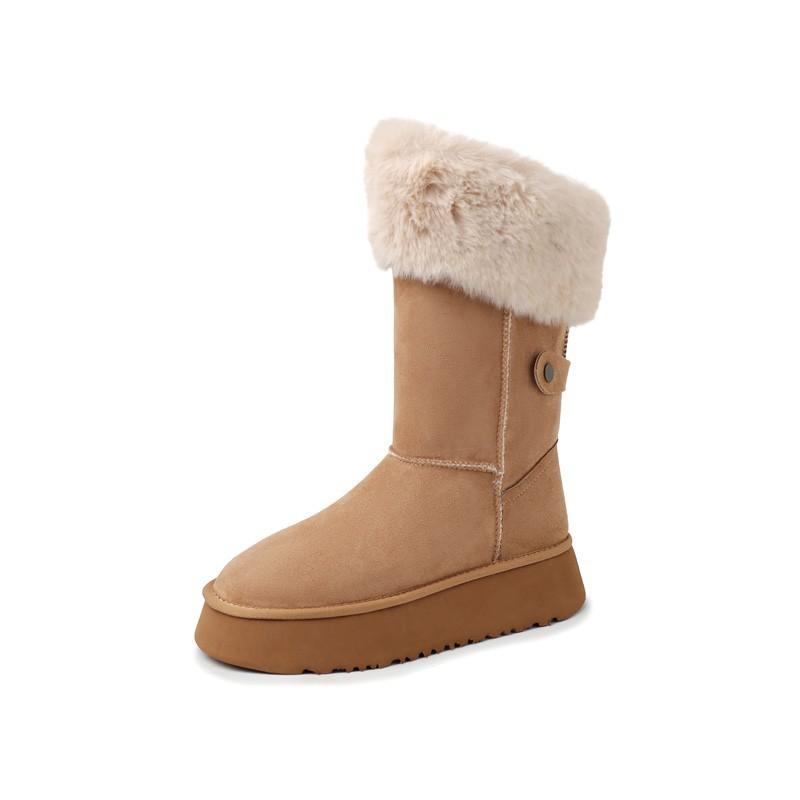 Women's Fashion Lightweight Height-enhancing Soft Sole Winter Warm Fur One Snow Boots Padded Mid-calf Lined Non-slip Casual Sports Cotton Boots