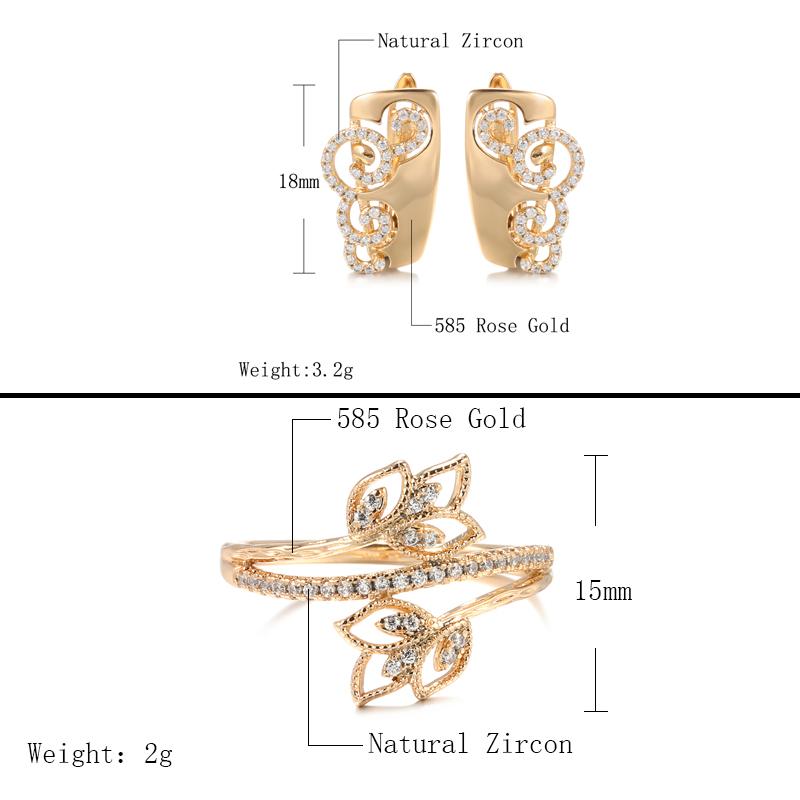 Fashion Rose Gold Ring Earrings Sets Fashion Natural Zircon Earrings For Women High Quality Daily Fine Jewelry Set