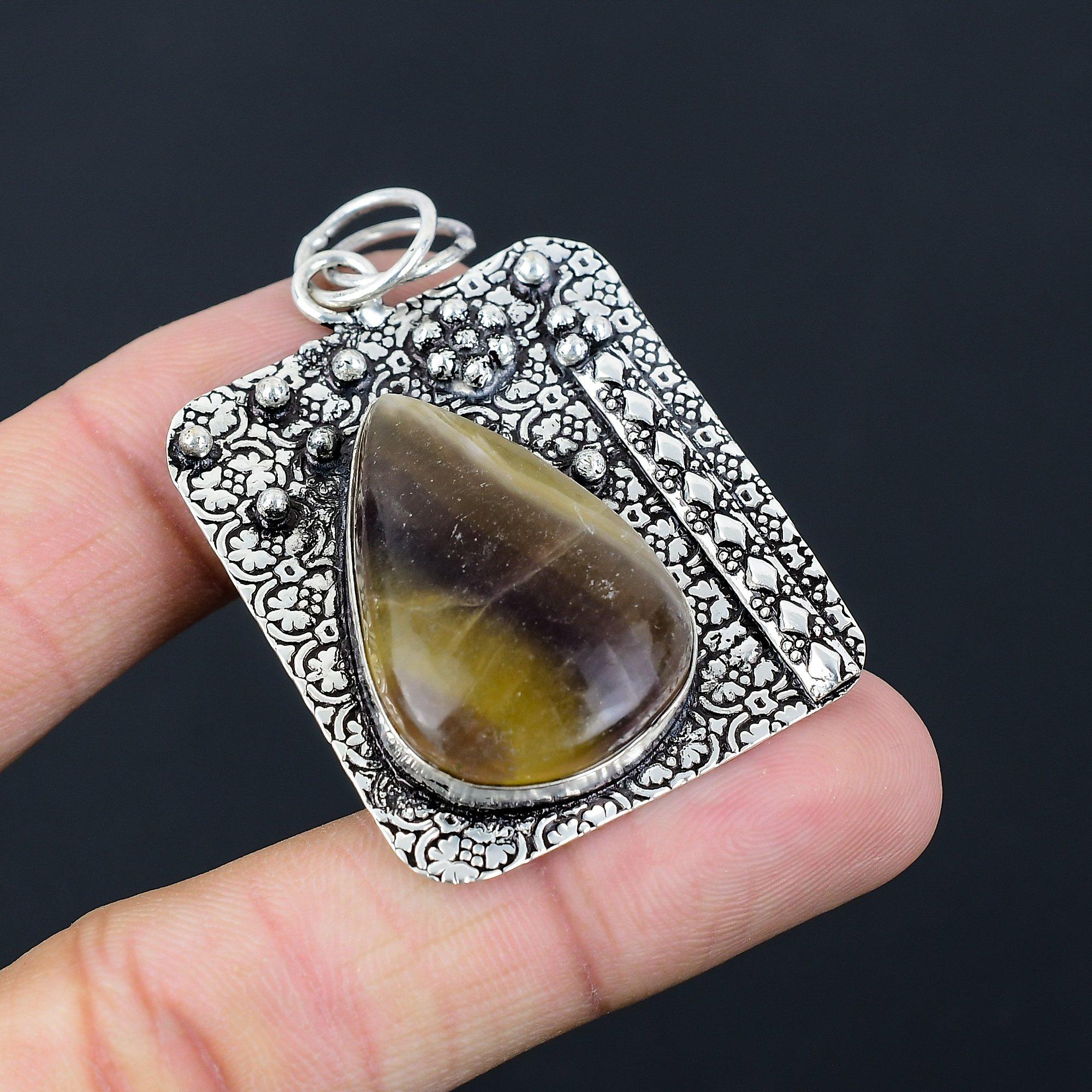 Friendship Day Deal Pear Multi Fluorite Stone Sterling Silver Daughter Pendant