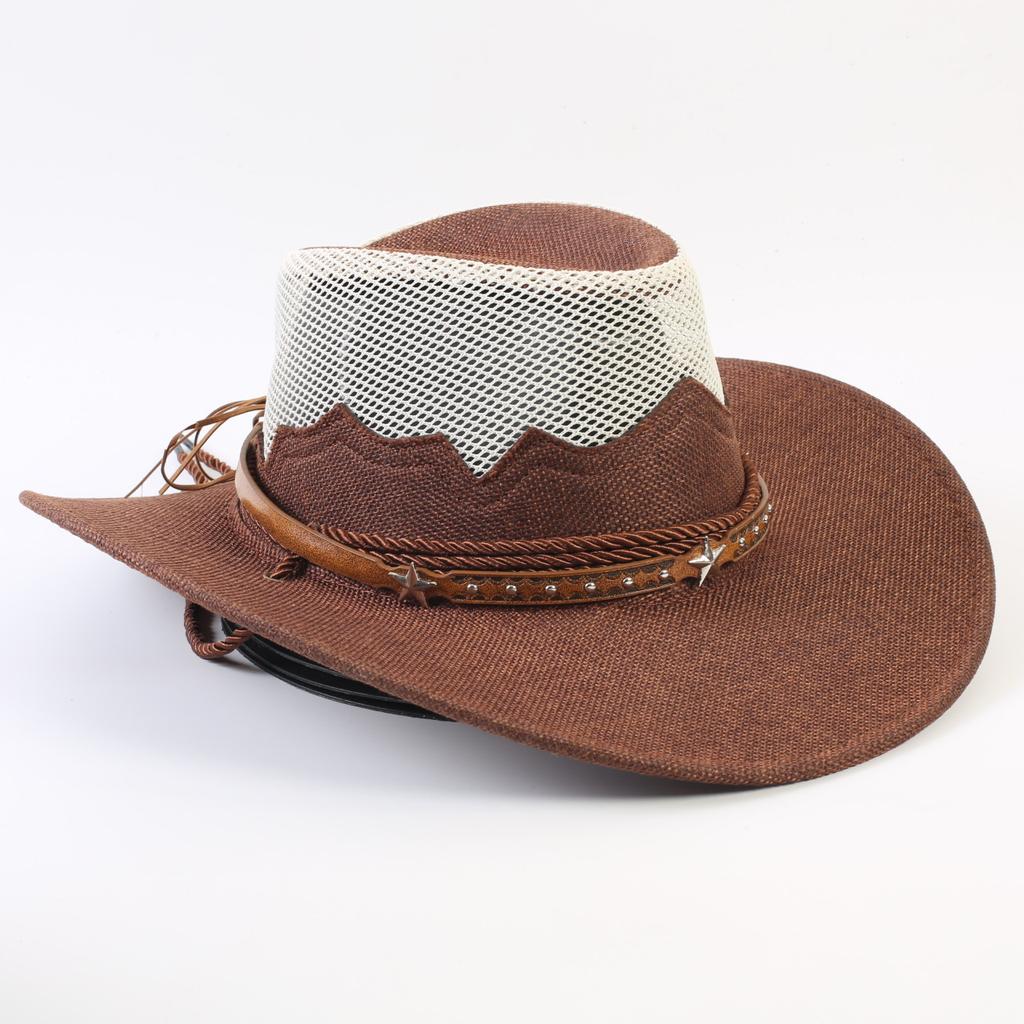 Western Cowboy Hat Men and Women Summer Breathable Sunscreen Visor Hat Big Brim Outdoor Travel Straw Top Hat