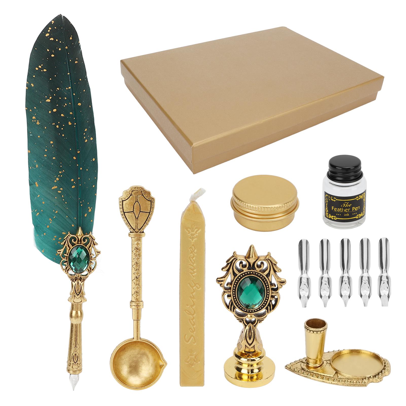 

Pen Retro British Style Sprinkled Gold Business Fire Paint Stamp Dip Water Pen Stude Dark Green