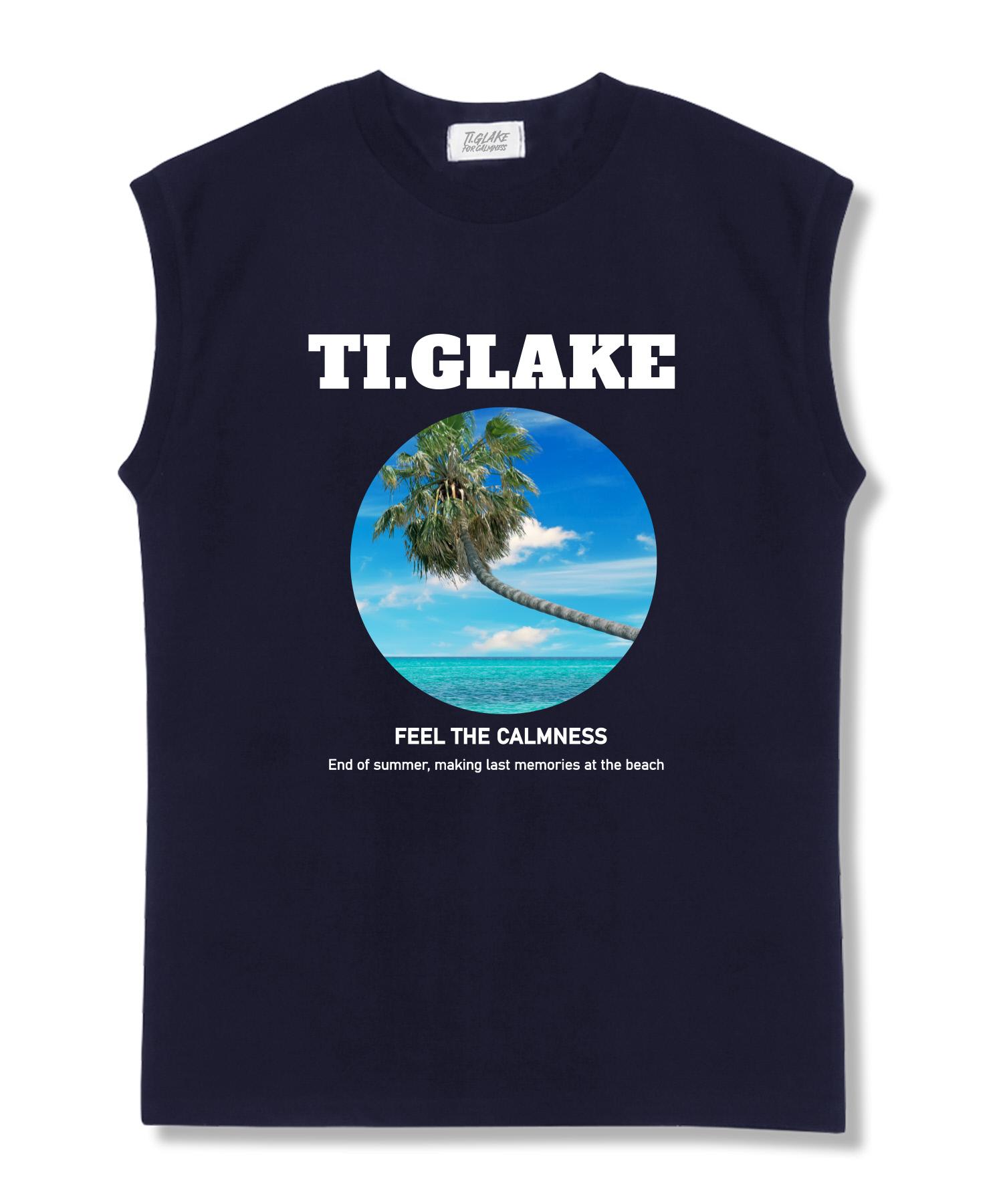 Tee Glake Cool Palm Tree Beach Oversized Sleeveless T-Shirt Navy Xl