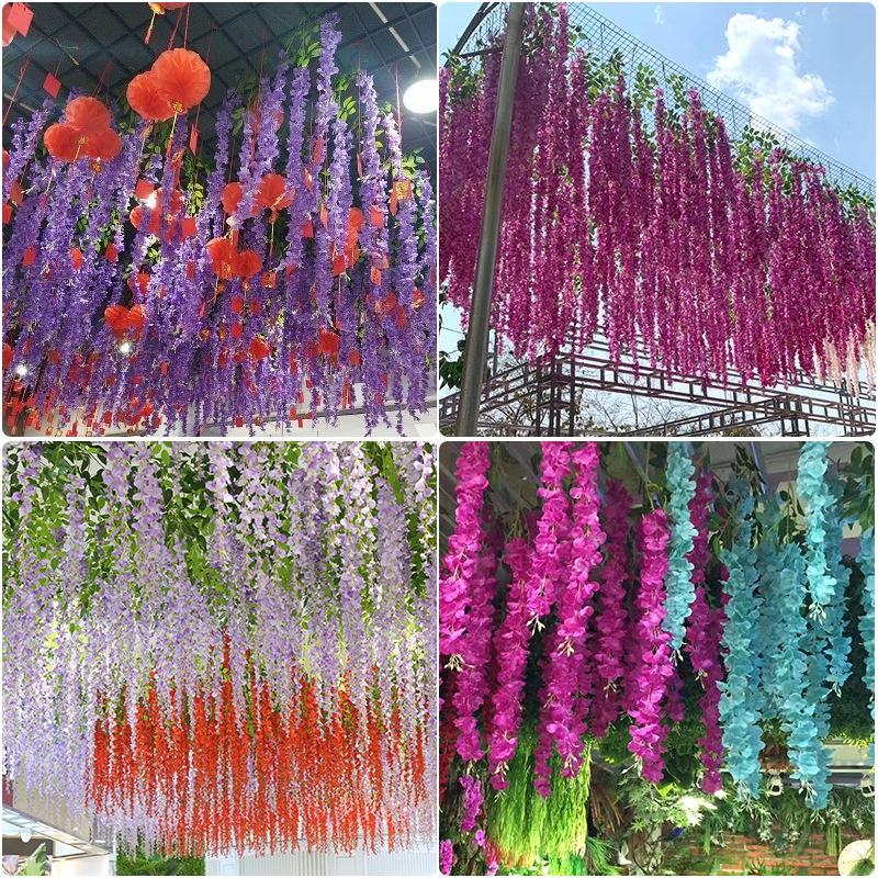 Wisteria Hanging Flowers Artificial Fake Decorative Vine Garland for Bedroom Wall Decor Lush Greenery Fake Flower Vines 3.6 Ft