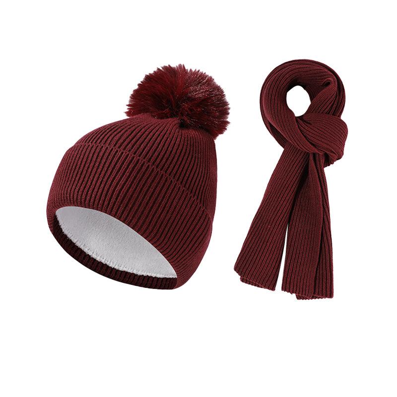 Autumn Winter Knitted Hat Scarf Two-Piece Set Women's Velvet Wool Hat Warm Pullover Hat Long Scarf Set