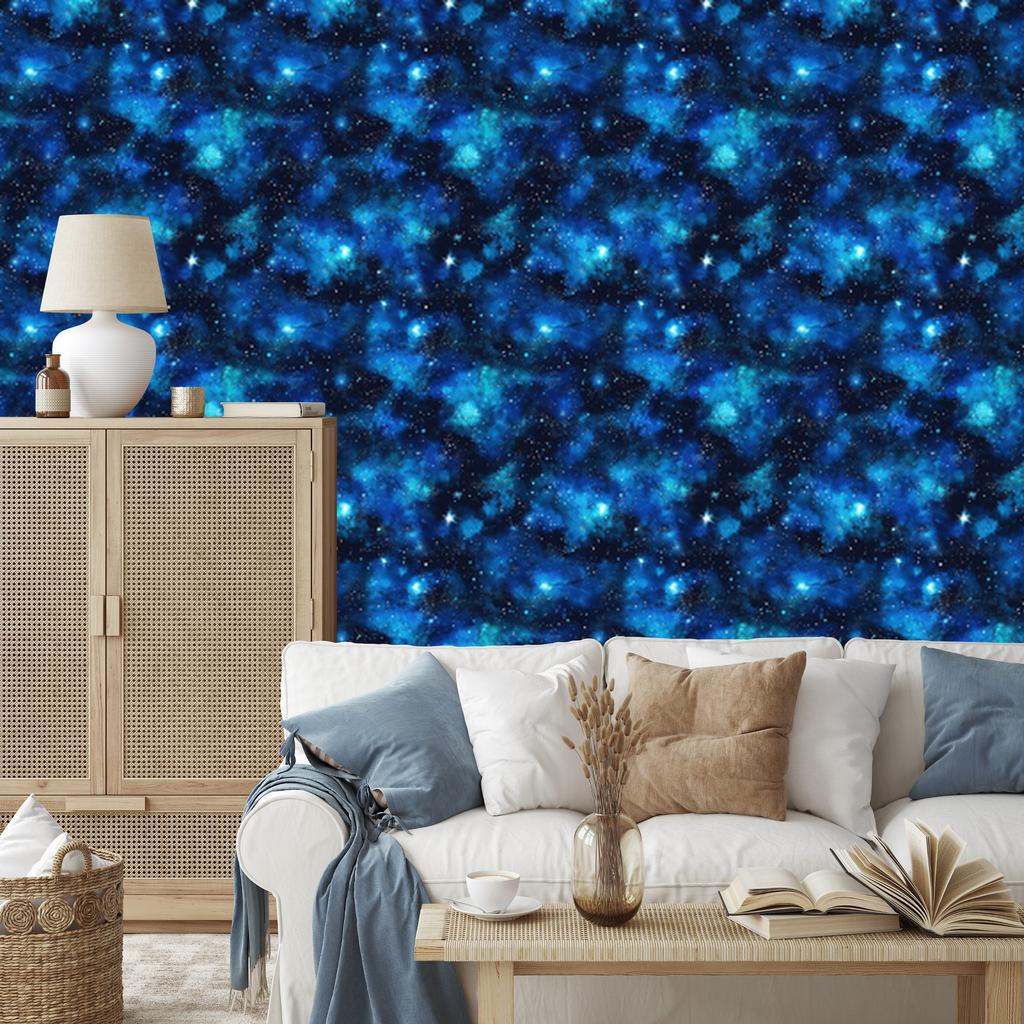 Watercolor Galaxy Wallpaper Harmonious Arrangement, Navy Blue 50x1000
