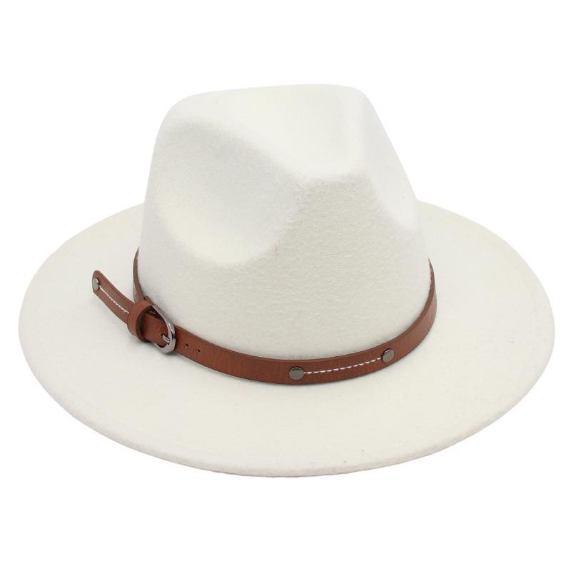 Big Edge Top Hat Belt Buckle Jazz Hat Men'S And Women'S Felt Hat Street Shooting Gambler Hat Concave Fedora Hat Tide