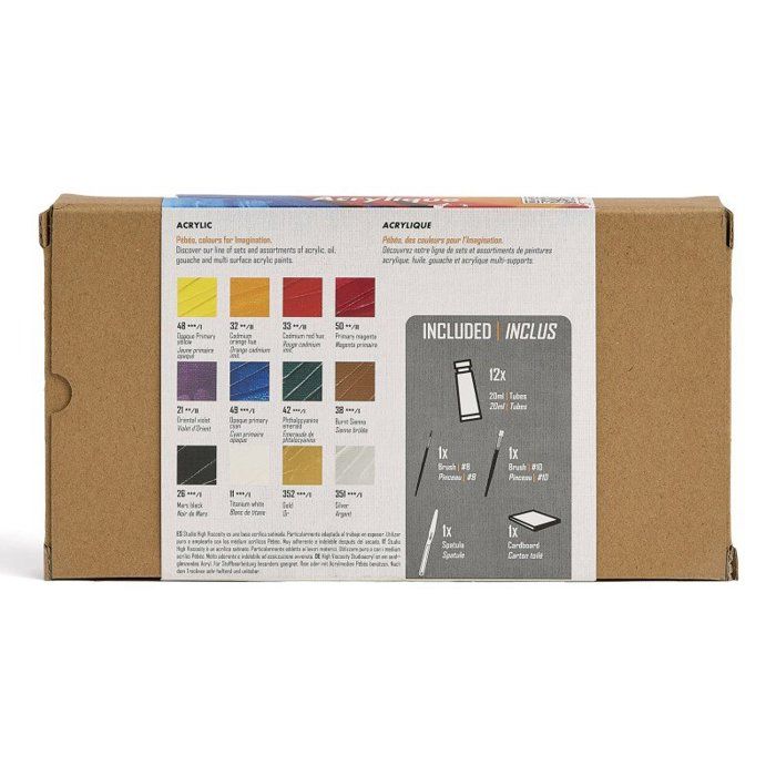 Pebeo - Acrylfarben - Studio Acrylfarben - Set 12 Tuben 20 ml verschiedene Farben + Zubehör