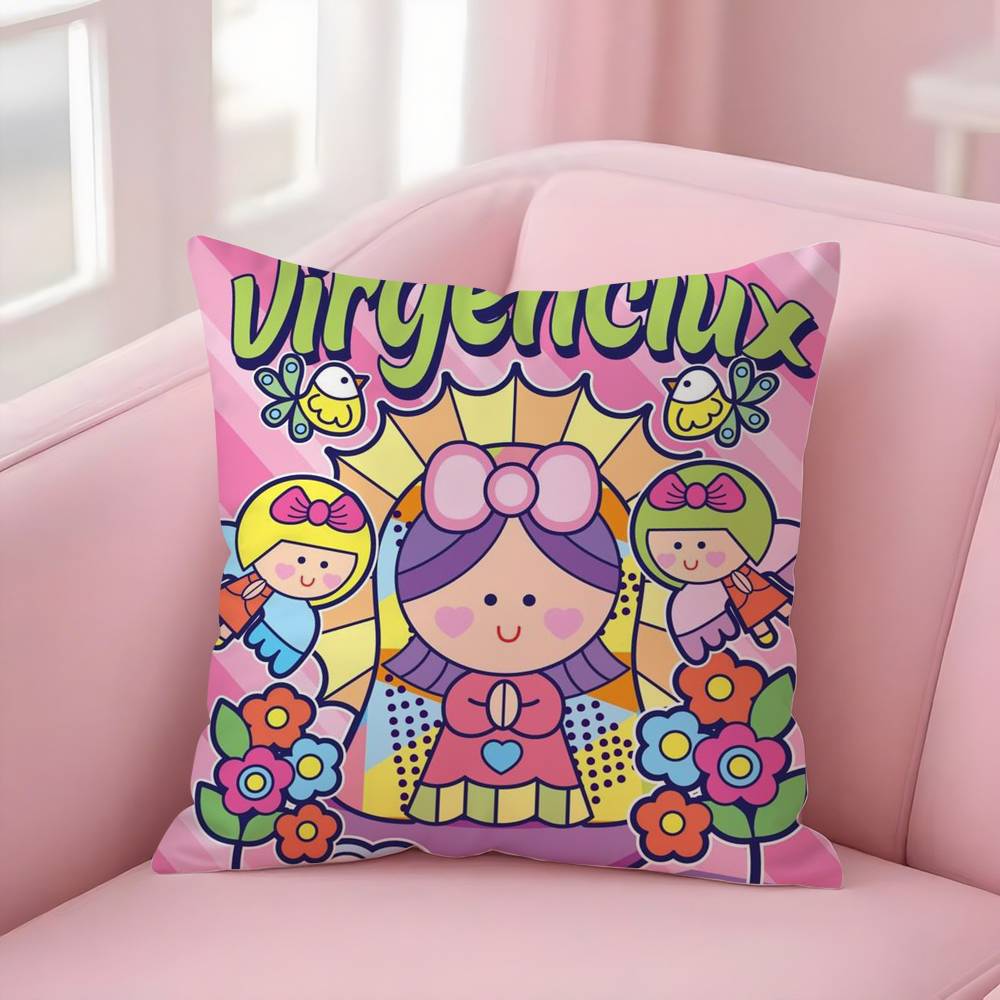 Cartoon Virgin Mary Art Pillow Case Sofa Short Plush Double-sided HD Printing Room Home Office Gift Cushion Cover