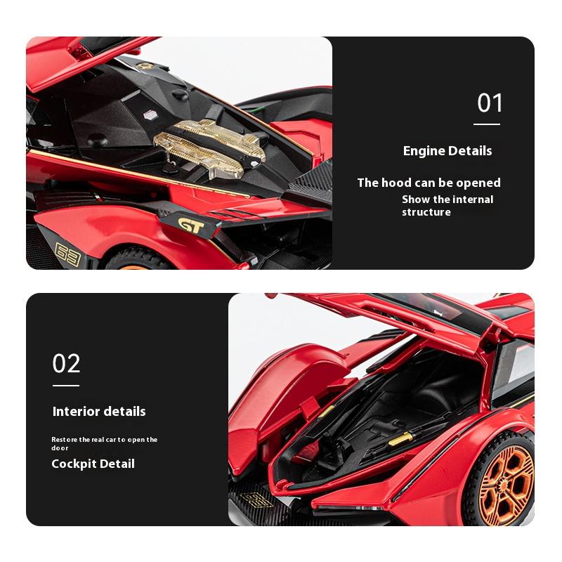 1/32 Scale Lambo V12 Concept Car Alloy Toy Model with Sound, Light & Spring-Back Action - Ideal Gift for Car Lovers & Kids Alike