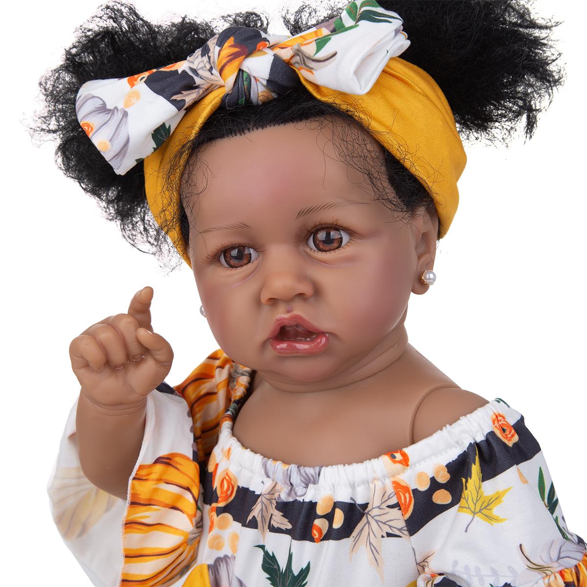 

57 см куклы-ребёнки Reborn Baby Toddler, волосы из прошитого вручную волокна, чёрная кожа, силикон, полное тело, как у настоящей куклы-ребёнка, подарки на День защиты детей 23 inch коричневый
