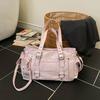 Y2K Style Soft PU Leather Tote Bag Large Capacity Multi-Pocket Shoulder Bag for Daily Shopping