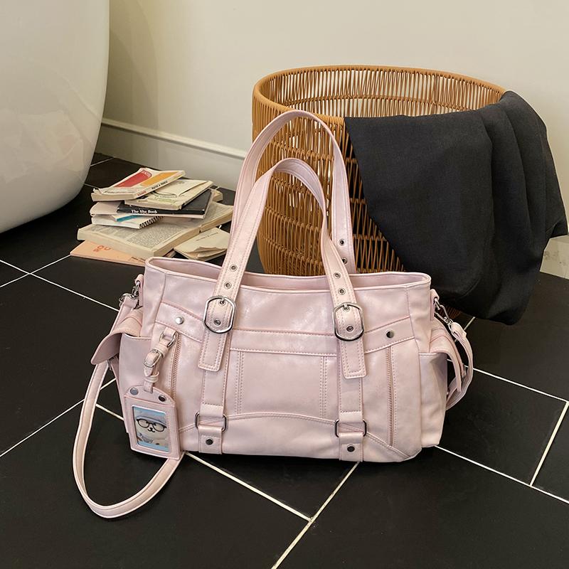 Y2K Style Soft PU Leather Tote Bag Large Capacity Multi-Pocket Shoulder Bag for Daily Shopping