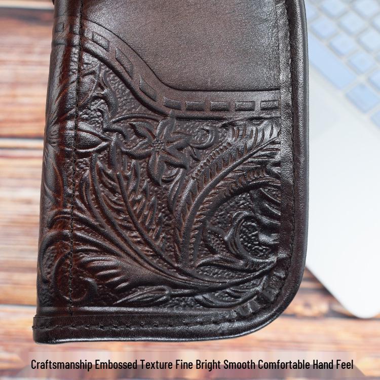 Embossed Leather Remote Car Key Case with Smart Driver's License Slot