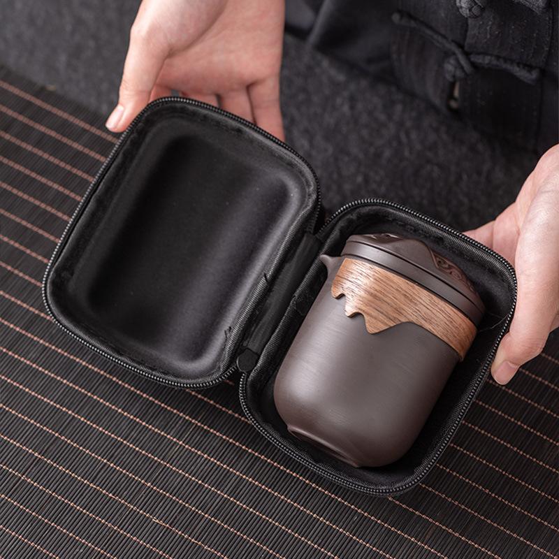 High-end Purple Sand Travel Tea Set, Outdoor Travel Portable Express Customer, One Pot of Six Cups, Commemorative Business Holiday Gifts