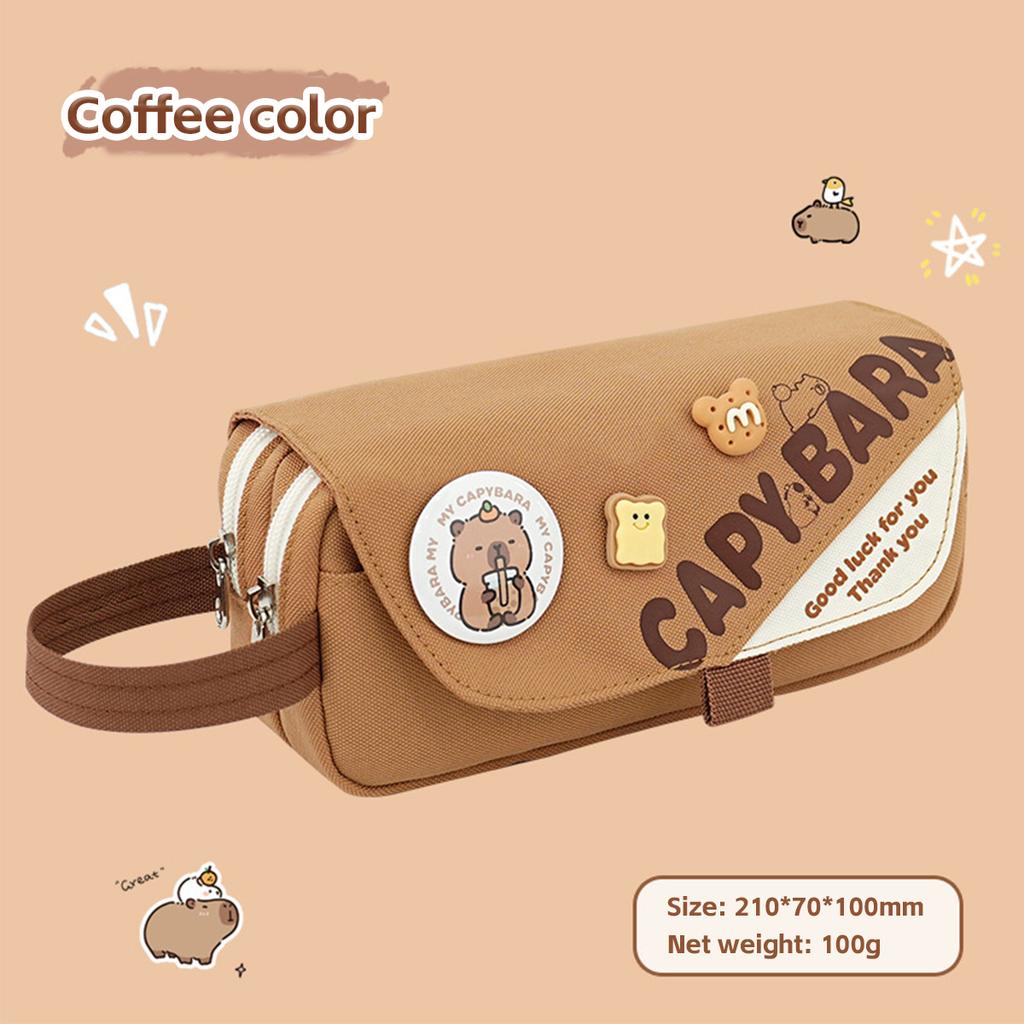 Cute Capybara Cartoon Pen Pouch Large Capacity Hand Carry Pencil Case School Student Organizer Bag