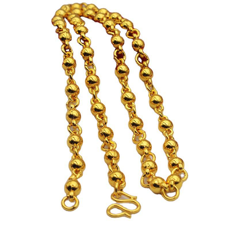 18K Gold Plated Men's Prayer Bead Necklace - Solid Round Gold Chain, Elegant and Simple Gift