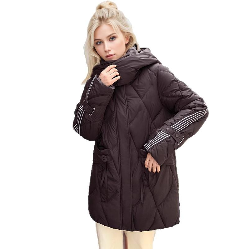 Down cotton-padded clothes women's medium and long models, new models, fashionable loose and thickened hooded cotton-padded clothes, cotton-padded