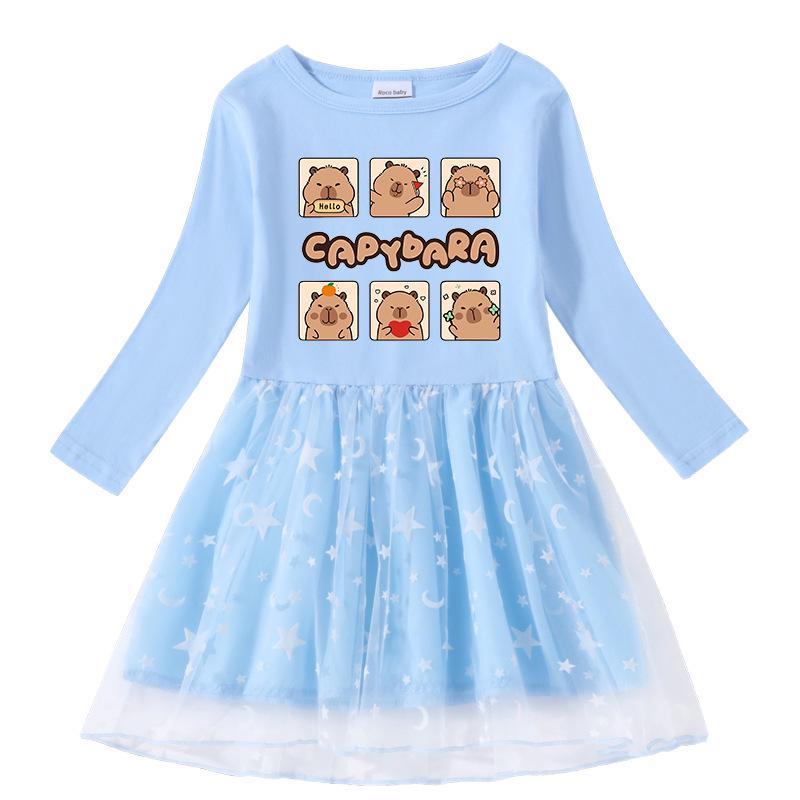 Korean Style Girls' Dress - Stars & Rainbow Sequin Mesh, Short & Long Sleeve Options, Perfect for Spring, Summer, and Autumn