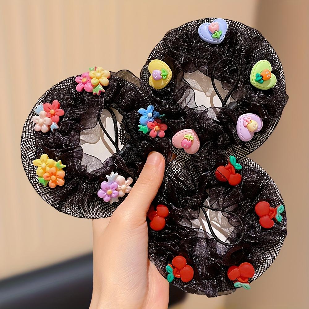 3pcs Sweet Floral & Heart Hair Nets, Soft Polyester, Mixed Colors, All-Season Wear, Ideal for Casual & Formal Styles