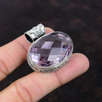 Faceted Pink Kunzite Pendant Top Quality Gemstone Jewelry 925 Sterling Silver Pendant Handmade Pink Kunzite Jewelry Vintage Pendant For Gift