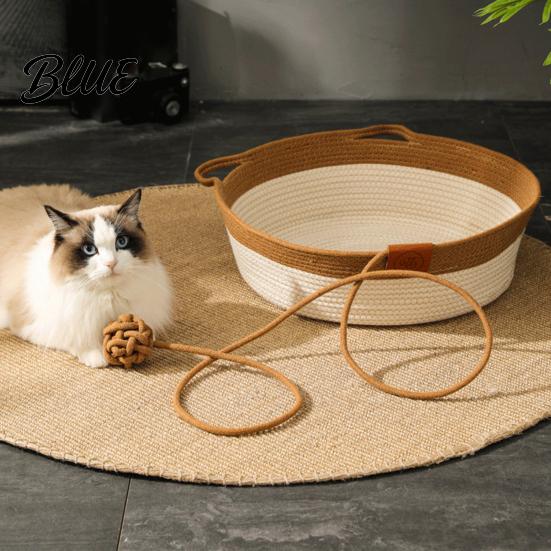 Cesta Traspirante per Gatti Giocattolo Tiragraffi Palla Interattiva Letto a Mano Corda Intrecciata Tappetino per la Salute Dentale