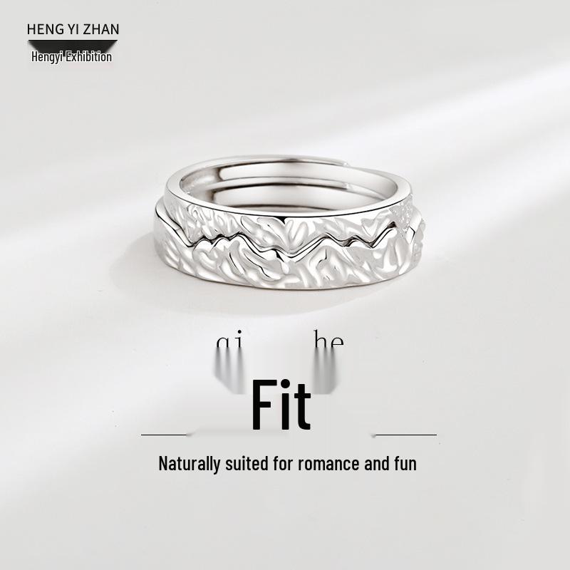 Korean Style Creative 999 Pure Silver Open Couple s Rings with Irregular Design T2089 - Female