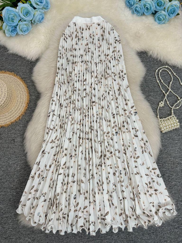 European & South African Cross-border 3D Floral Pleated A-line Midi Skirt for Women