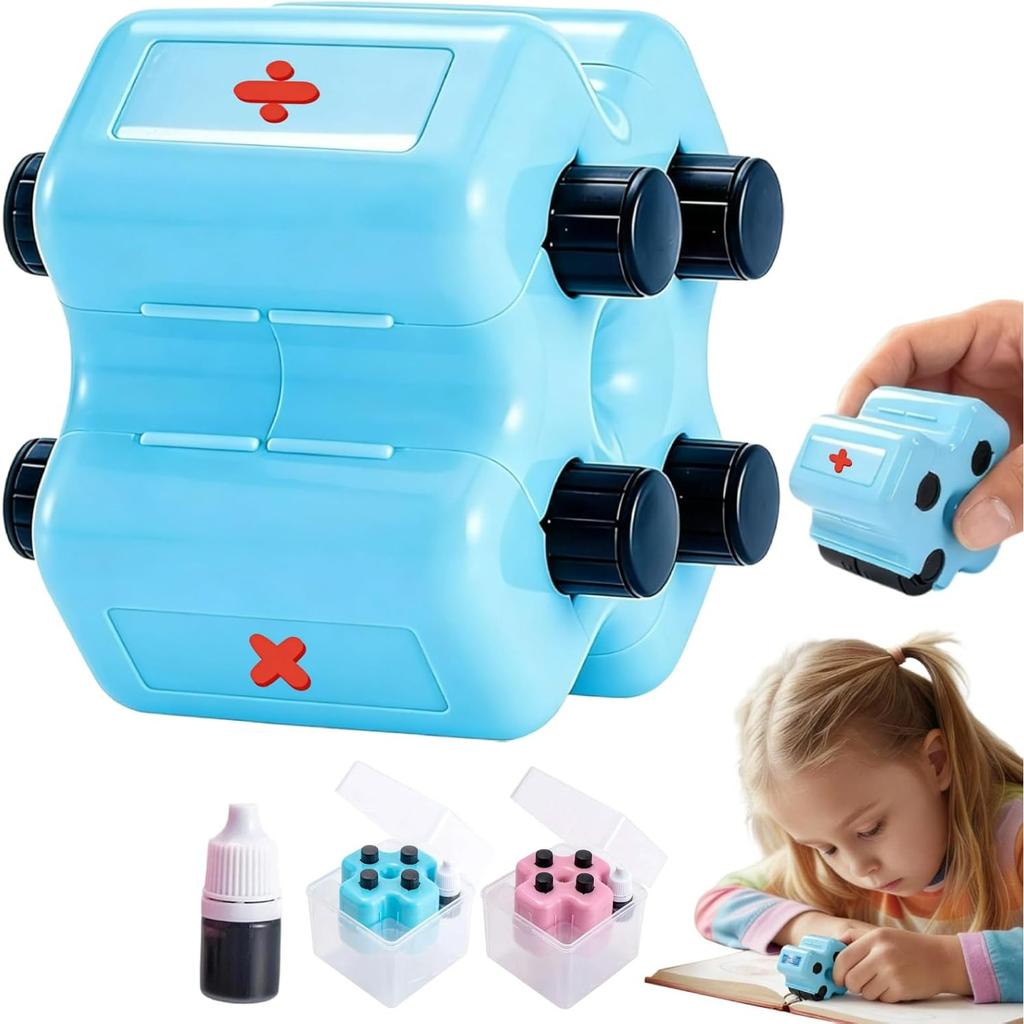 4 in 1 Math Roller Stamp Set,Randomized Addition Subtraction Multiplication Division Practice Tool,Fun Math Gift for Kids,Classroom Use