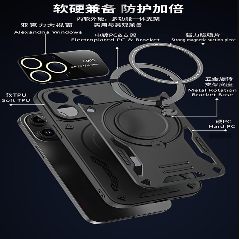 Armor Matte Case For iphone 11 12 13 14 15 16 17 Pro Max 16 Pro Cover Ring Magnetic Stand Holder Shockproof Shell Coque Fundas