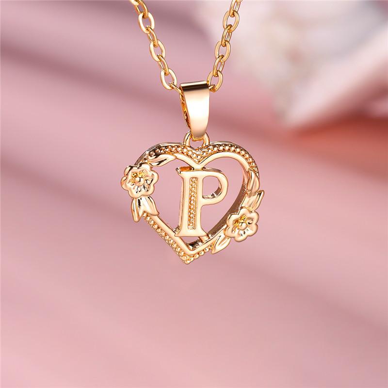 Cute Female A-Z Letter Pendant Necklace Yellow Gold Color Wedding Jewelry Gift For Women