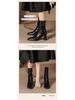 Pleated Retro French Ankle Boots with Velvet Lining, Mid-Calf Height, Back Zipper, and Slim Square Toe for Women.