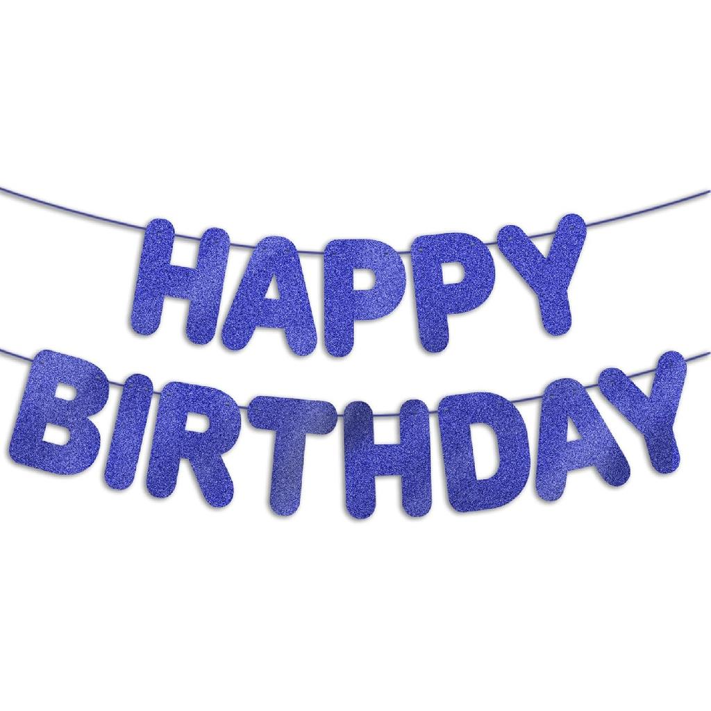 Pre-Strung Happy Birthday Black Glitter Banner, Black Birthday Party Decorations for Men, BDAY Party Backdrop Sign for Him