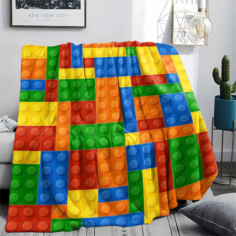 1 Stück Bauklötze Muster Flanell Decke, Hohe Qualität, Bequem für Alle Jahreszeiten, Heimdekoration, Wärme und Komfort, Perfekt für Weihnachtsgeschenke