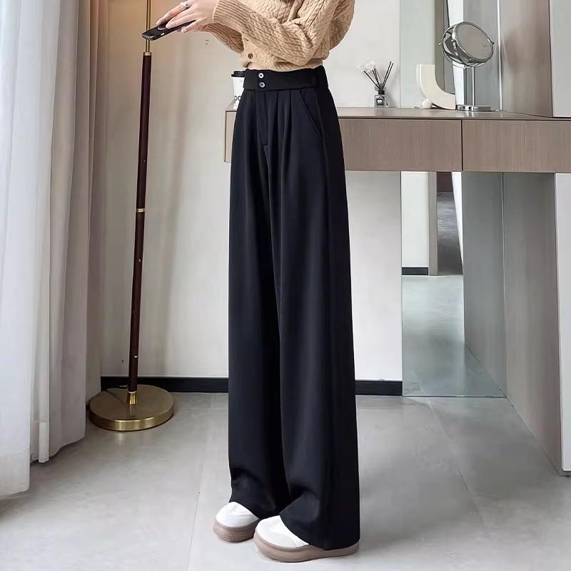 

High-Waisted Stretch Wide-Leg Pants for Women, Plus Size, Spring/Autumn, Slim Fit, Chubby Girls, High-Waisted Straight Suit Style. 4XL