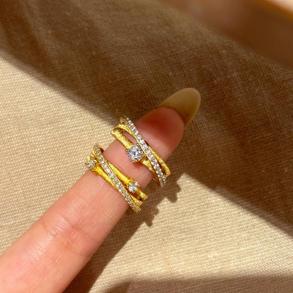 Italian High-End Roaming Interstellar Brushed Ring Light Luxury Exquisite Three-Layer Surround Cross Micro-Inlaid Women'S Ring