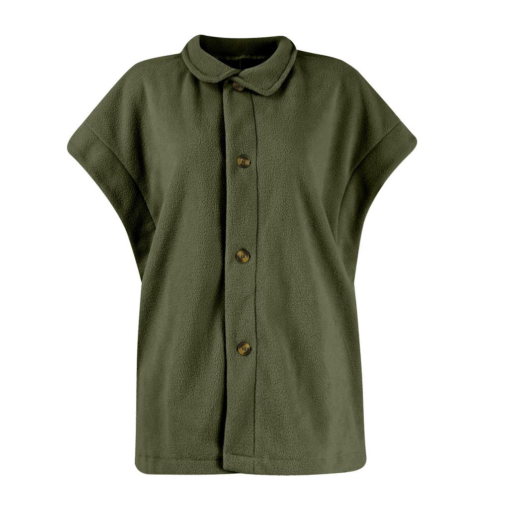 Damen Flauschige Fleeceweste, lässige, übergroße, warme Weste mit Knopfleiste und Taschen