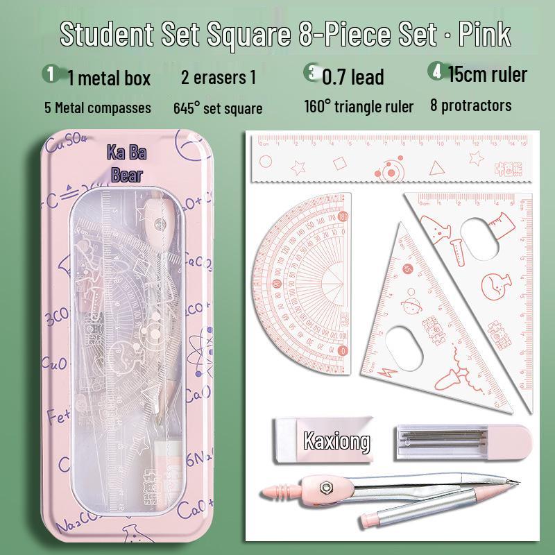 Kaba Bear Student Set: Triangle Ruler & Compass for Engineering & Drafting. Portable & Professional Measurement Tools.