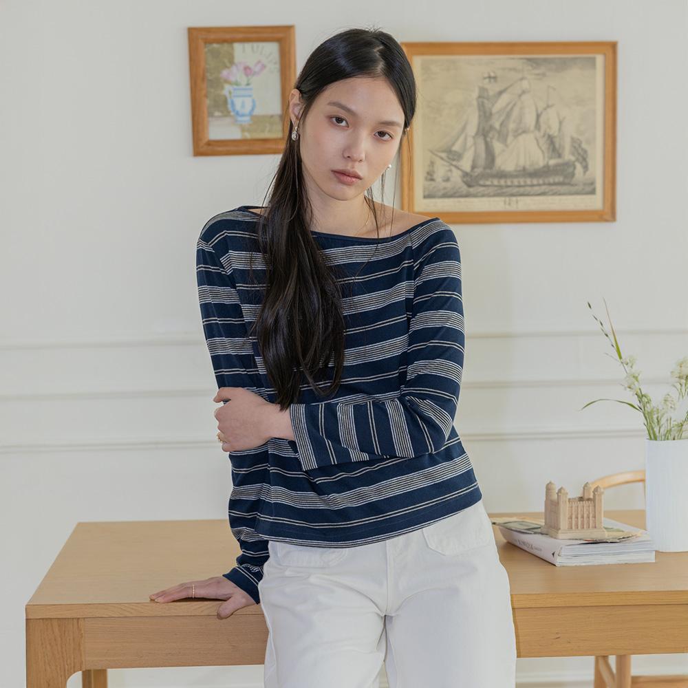 Laengsseon Ls_Stripe Boat Neck Top_2Color