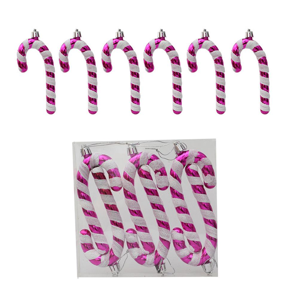 6Pcs Christmas Candy Cane Ornament Glitter Plastic Christmas Tree Hanging Pendant Decoration for Holiday Party Favors