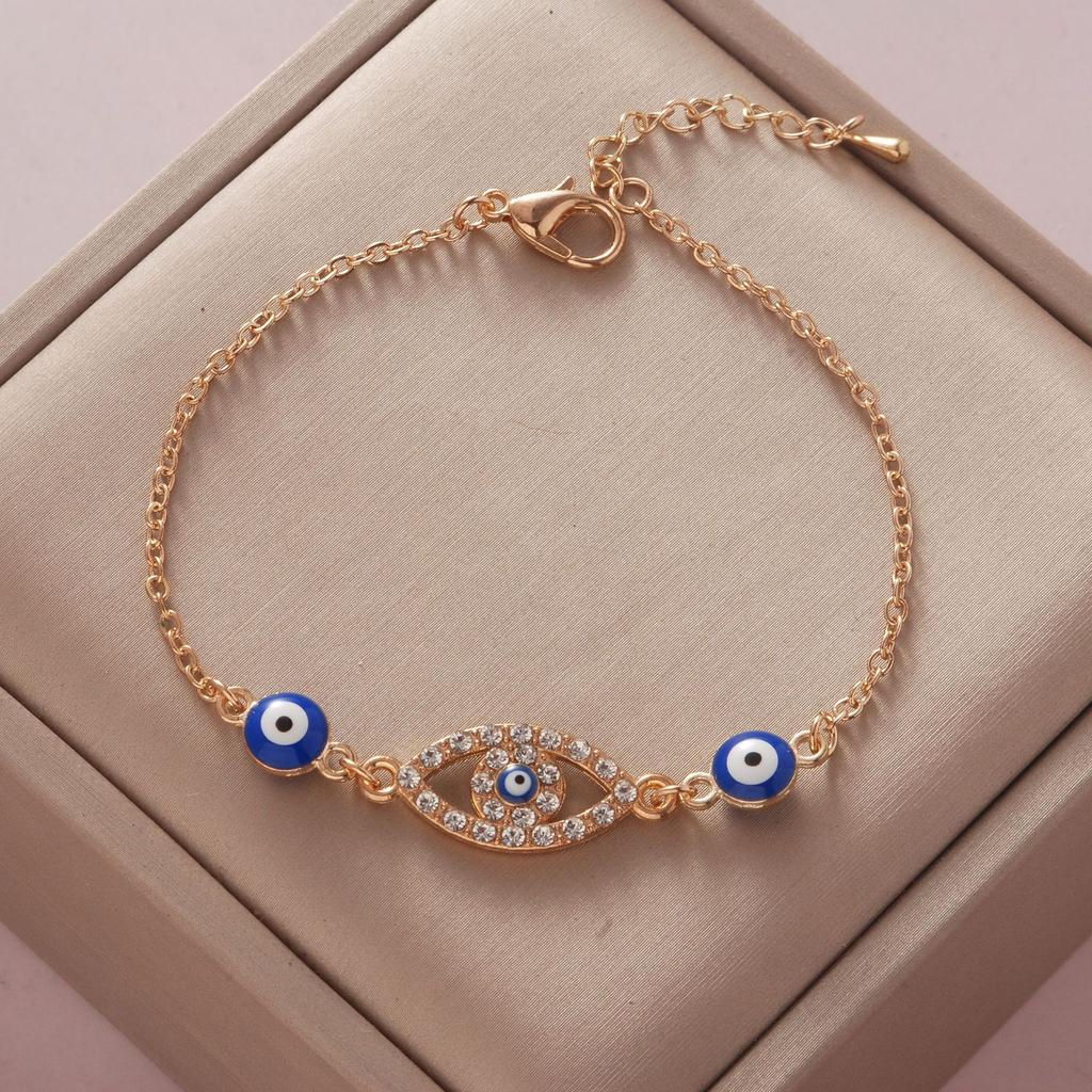 YILUOCD Bohemian Ovaly Blue Evil Eye Bracelet For Women 18k Gold Plating Tree of Life Chain Bracelets New Prayer Jewelry