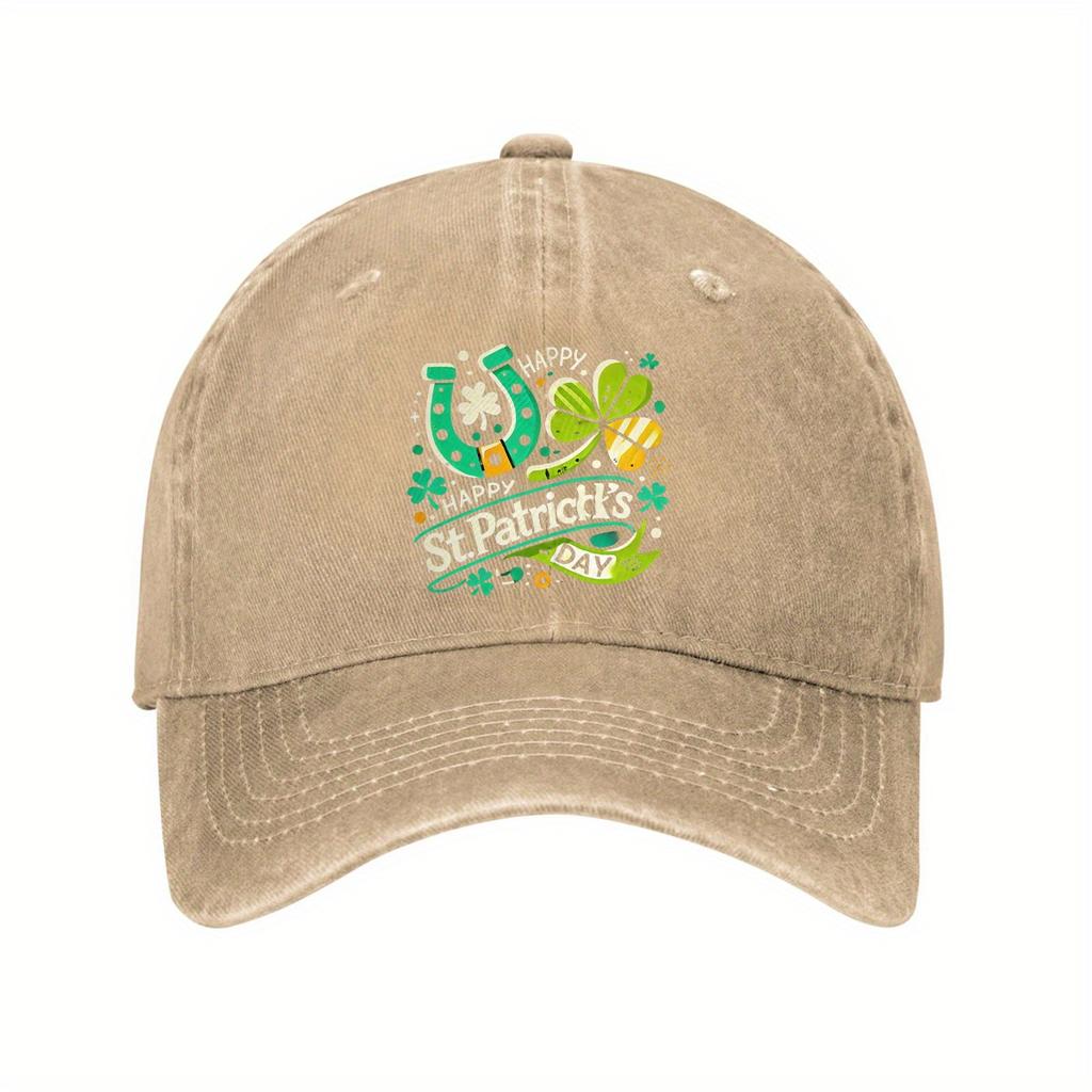 St Patricks Day Horseshoe Shamrock Baseball Cap Vintage Washed Adjustable Casual Hat for Adult Unisex
