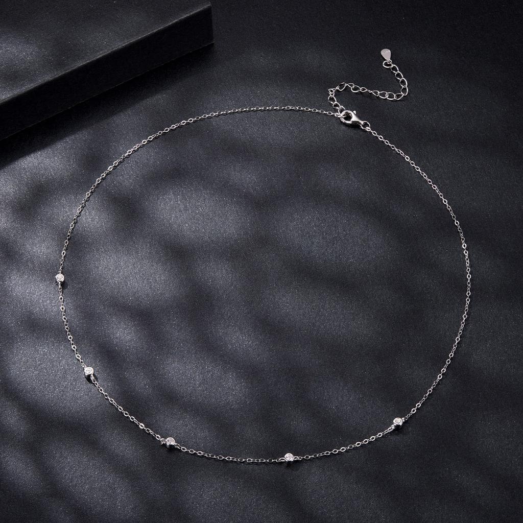 Delicate Silver Necklace with Moissanites 0.03 Ct Silver 925