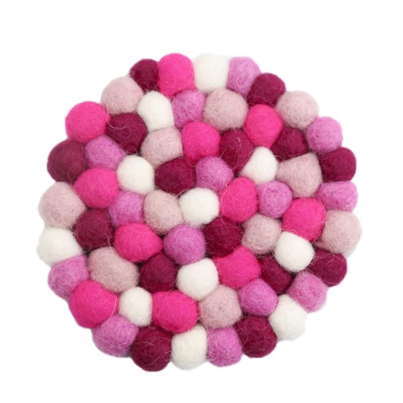 Kitchen Table Decor Cute Round Felt Balls Coaster Handmade Felt Coaster Handmade Place Mat Felt Material for Drinks Cups