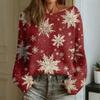 Women's Fashion Round Neck Long Sleeve Christmas Print Casual Pullover Sweater Top